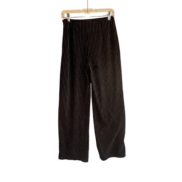 Forever 21 Black velvet silver stripe wide leg pants holiday glam M boho - Picture 2 of 4